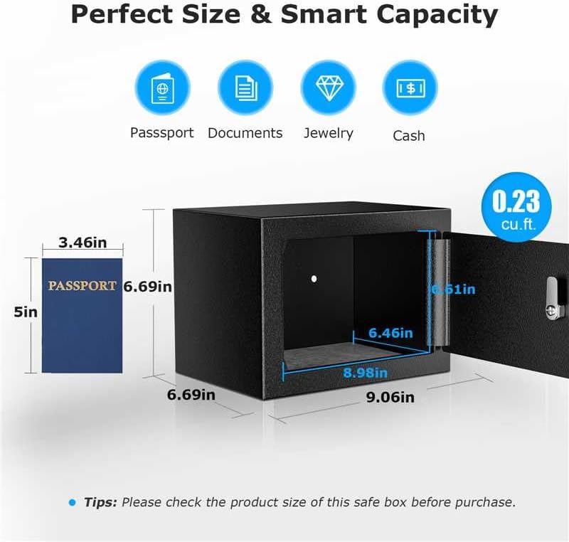 bonsaii Safe Box with Key Lock, Steel Security Lock Box, 0.23 Cubic Feet, 9.06" W x 6.69" D x 6.69" H, Small Hidden Safe for Cash Jewelry - Image 3